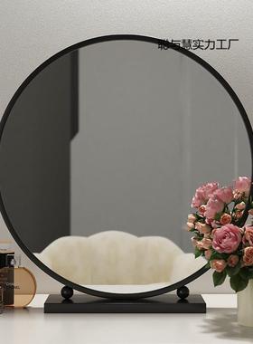 轻梳奢化妆镜圆形智能梳妆镜卧室台桌63675式妆面简约铁艺台大镜
