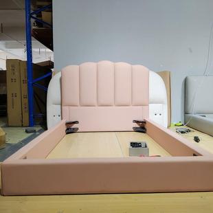 儿6012童床现代简约冠型粉色布艺公小户轻奢床超纤女孩主单人床混