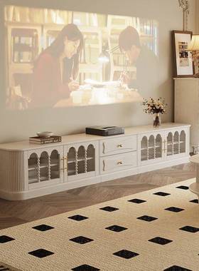 风法式复全实木奶小油电视古柜客厅户型收纳储75087物柜一体美式