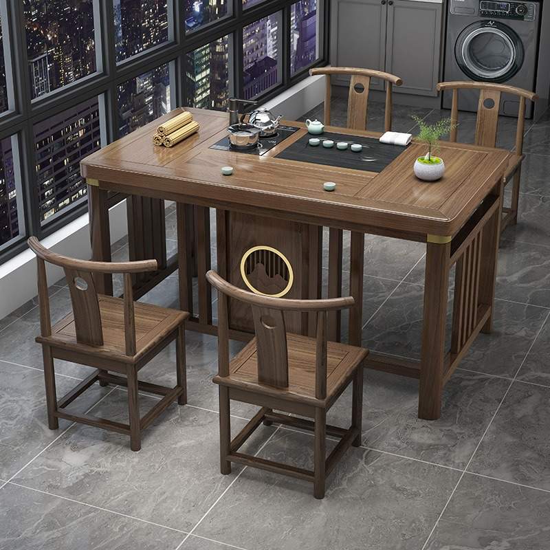 阳台小户型茶桌椅组合新中式实木办公茶几一桌五椅家用功夫泡茶台