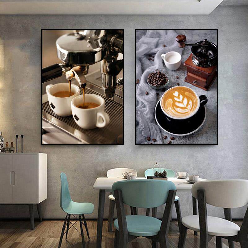 工业风咖啡厅装饰画咖啡豆挂画拿铁拉花Coffee馆墙西餐厅休闲壁画
