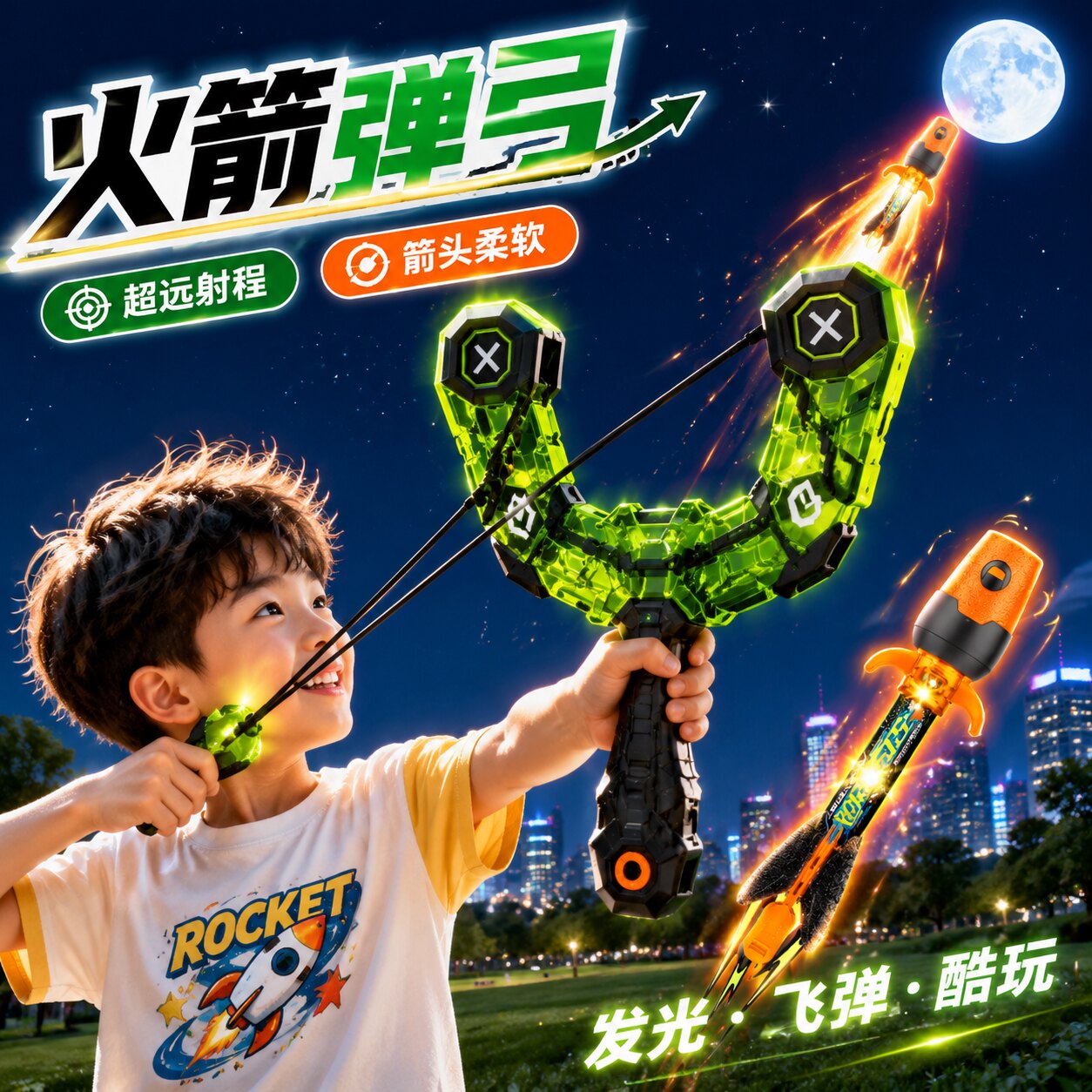 儿童户外发光飞天弹弓火箭玩具图片