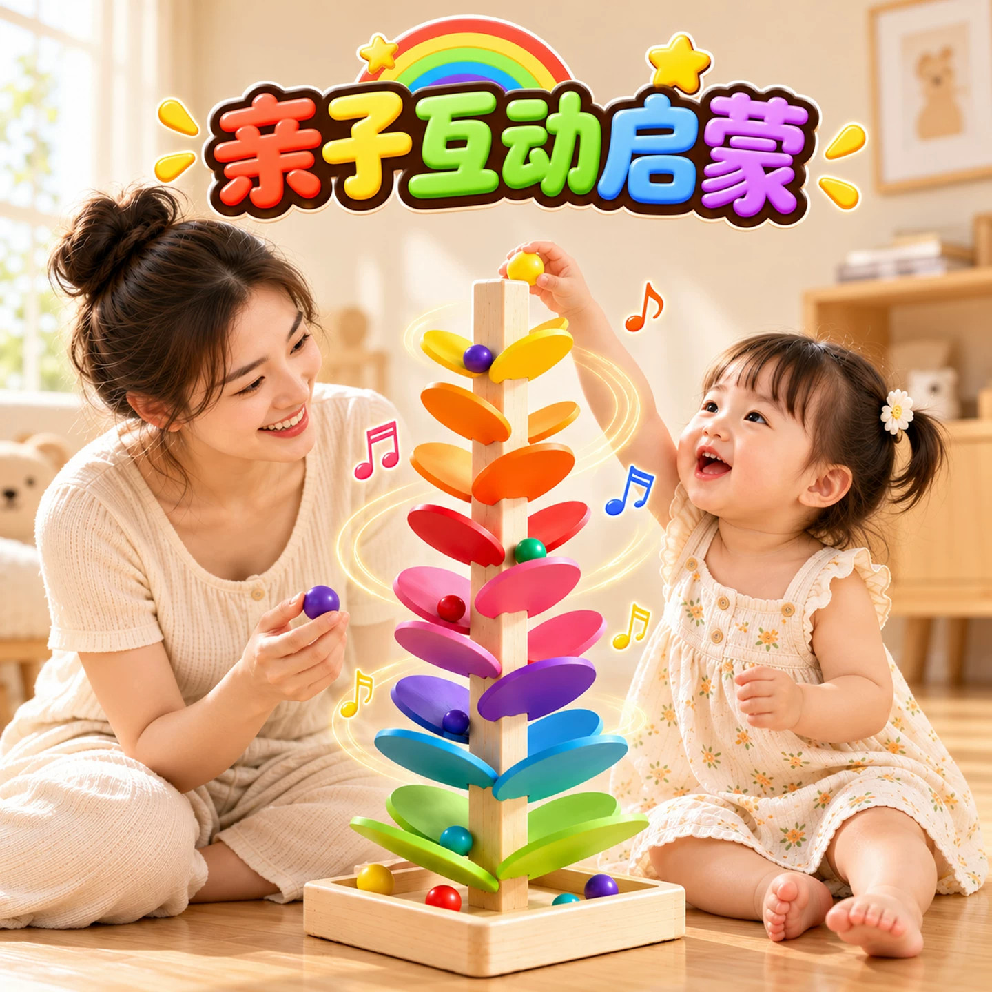 宝宝蒙氏木质彩虹音乐树