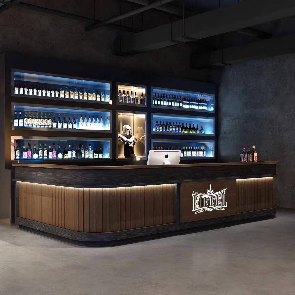 复古工业风收银台酒吧台吧台餐饮饭店清吧前台实木弧形转角