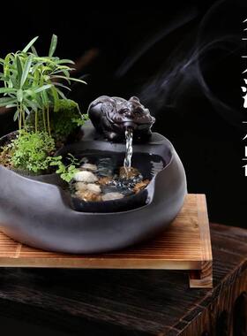 家居陶瓷喷泉流水桌面小摆件装饰中试客厅茶台办公室开业礼品微景