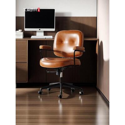 艾森朗特真皮电脑椅家用舒适久坐扶手书桌办公椅旋转座椅升降转椅