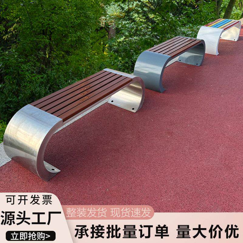 不锈钢公园排椅户外长椅防腐木塑木长条凳商场休息阳台小区长凳子