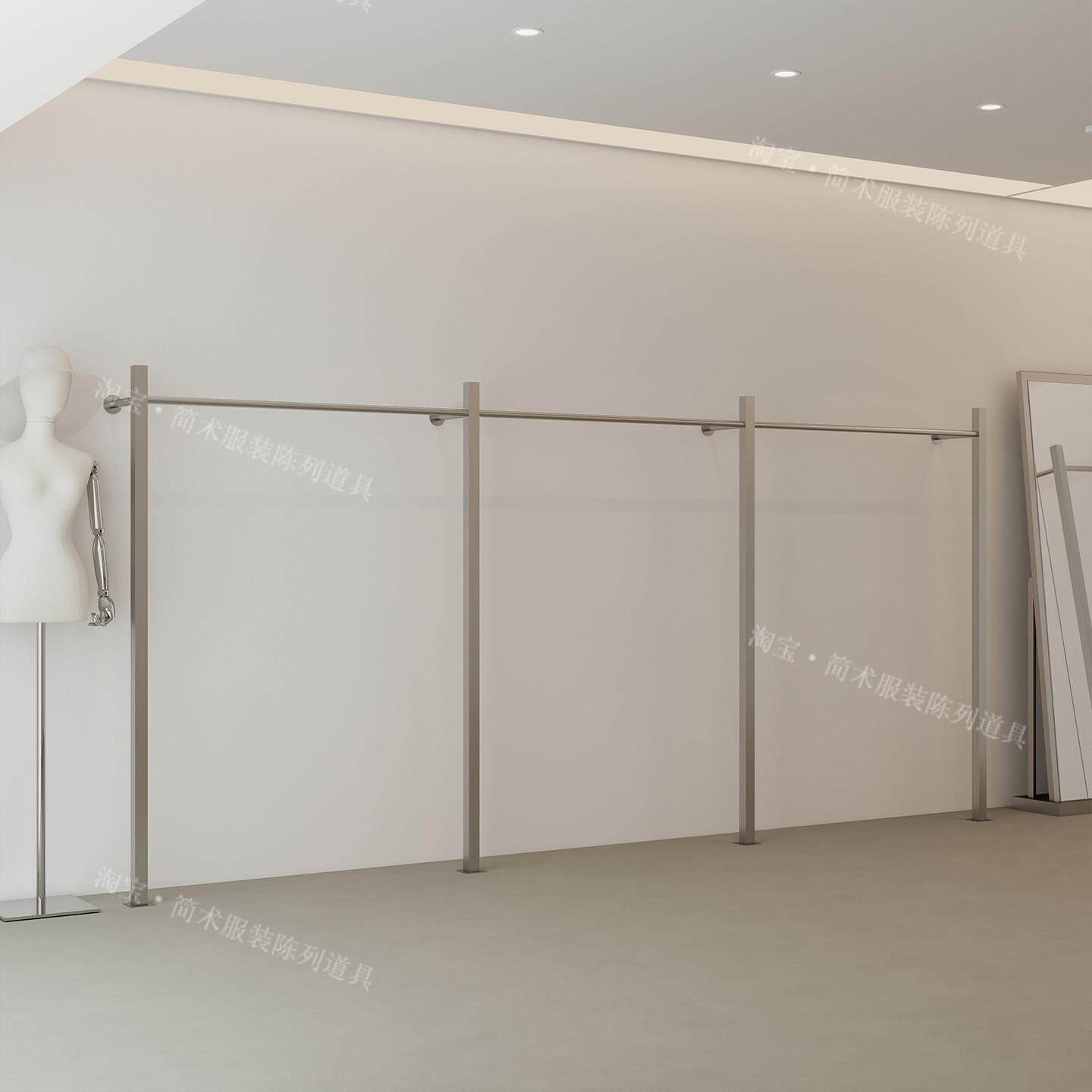女装店不锈钢上墙落地挂衣架展示架男装陈列架服装店专用衣服货架
