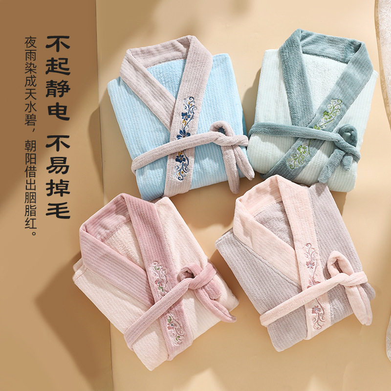 新款珊瑚绒浴袍睡袍女夏可外穿吸水透气成人睡衣女款高级感浴衣长