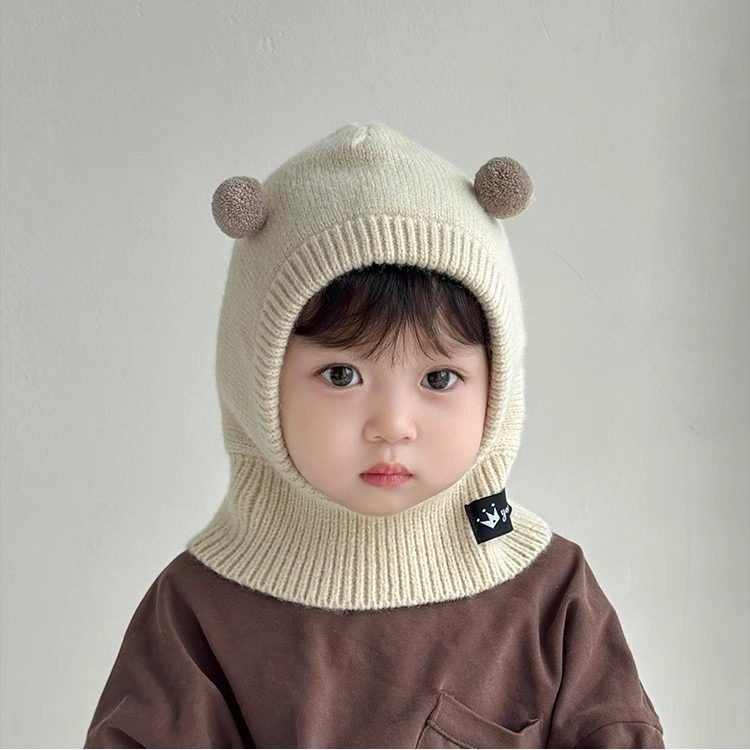 2024婴儿帽子围巾一体秋冬季宝宝保暖护脖帽男女童针织护耳帽ye12