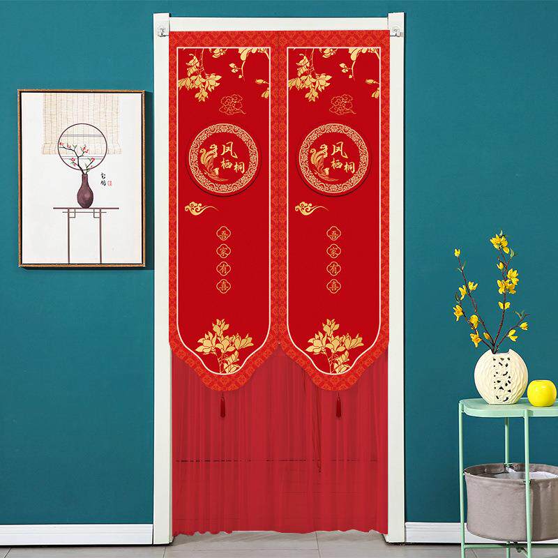 结婚红门帘婚房装饰大红色喜庆婚庆卧室隔断帘免打孔门帘喜字挂帘