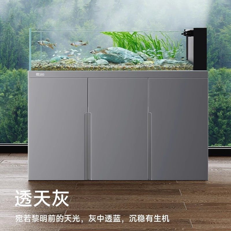 yee2024新款鱼缸客厅溪流缸金晶超白水切一体底滤静电喷粉无甲醛图片