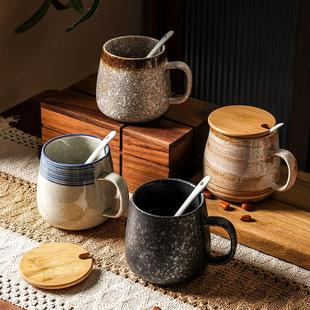 家用复古杯陶瓷杯子茶杯水杯马克杯带盖勺国风古风中式 日式 咖啡杯