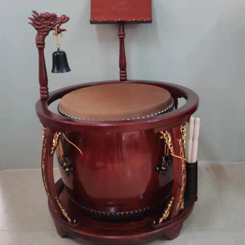 台湾鼓铃鼓法器寺庙鼓堂鼓毛鼓实木大鼓帝钟圆鼓架佛堂铃铛牛皮鼓