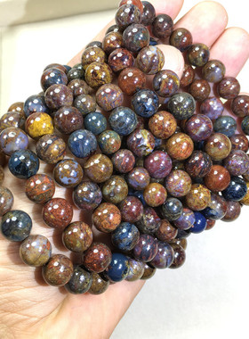 极速天然彼得石圆珠单圈s/多圈手链红黄蓝鹰眼石原石单圈水晶手串