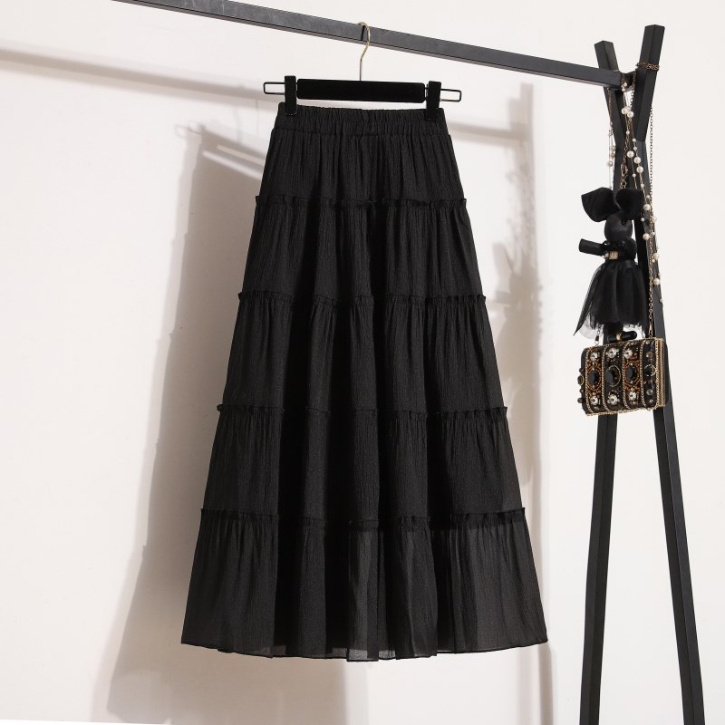 极速法式荷叶边雪纺裙中长s款半身裙女春夏新款大码胖mm显瘦遮胯