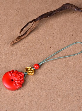 极速高含量天然红k砂真朱砂荷花平安扣配件百搭款吊坠钥匙扣手机