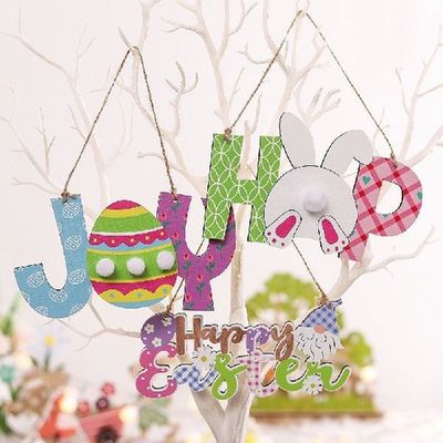 极速Happy Easterl Bunny Rabbit Wood Slices Easter Hanging