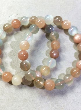 极速天然b月光石手链彩月光石手串单圈白月光橙月光灰月光石带猫