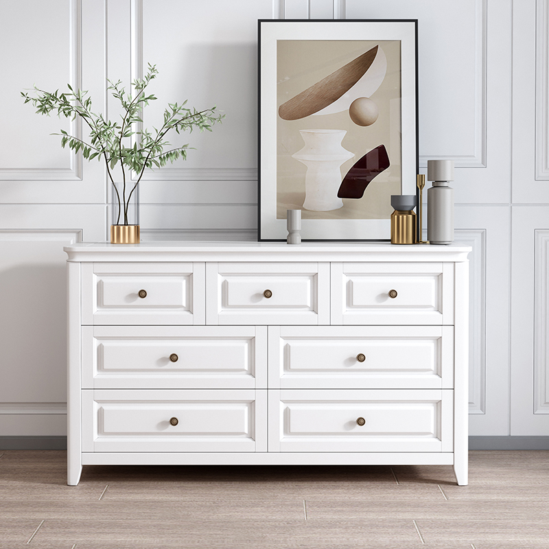 极速四六b七美式五斗柜实木白色现代简约家用卧室轻奢复古客厅收