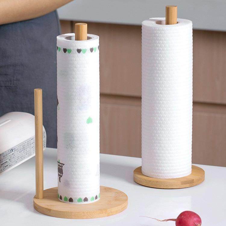 厂家直销家用厨房懒人抹布架竹木卷纸架卫生间免打孔纸巾保鲜膜架