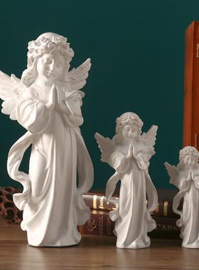 9WOR天使女孩摆件艺术石膏人像雕塑教堂装饰品少女翅膀婚礼拍照小