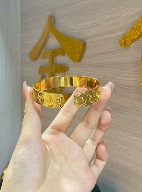 金包银开口吉言手镯时尚大气女款福气手镯送妈妈来料可定制