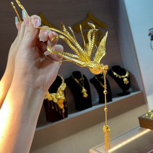 金包银凤凰发簪婚嫁送礼凤舞九天流苏簪子新娘头饰来料可定制