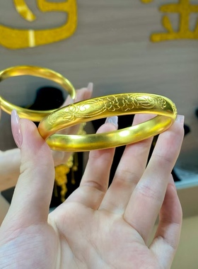 金包银花朵素圈手镯国风女款送礼送妈妈礼物来料可定制