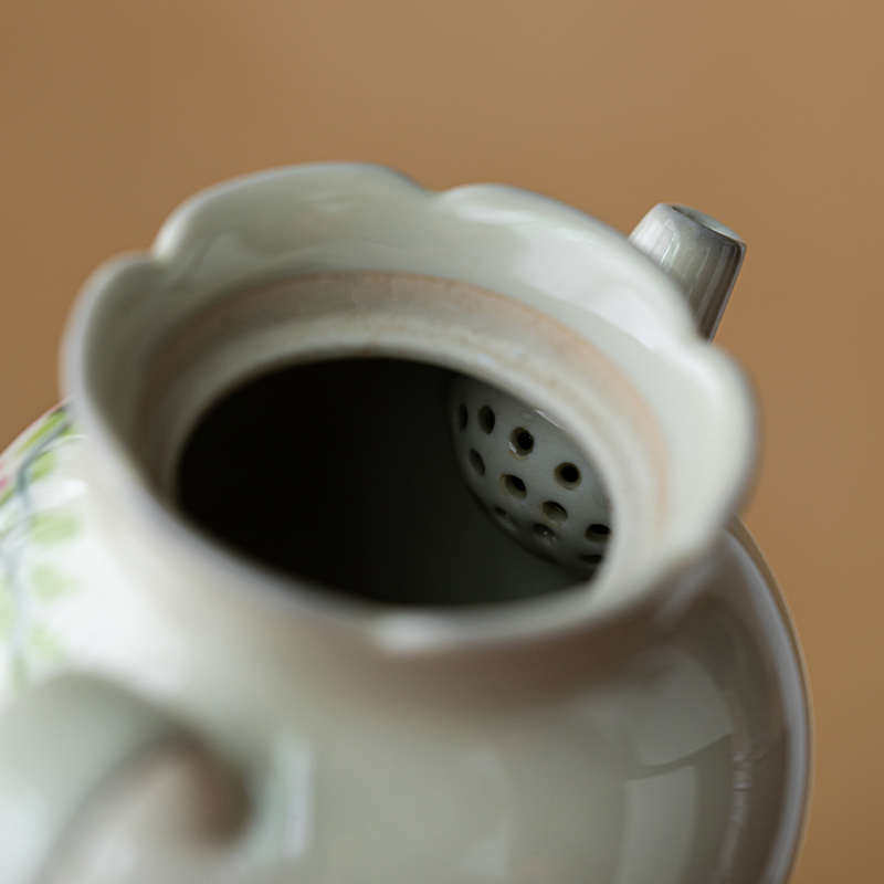 草木灰手绘紫藤花茶壶泡茶家用功夫茶具单壶兰花小品陶瓷一人用女