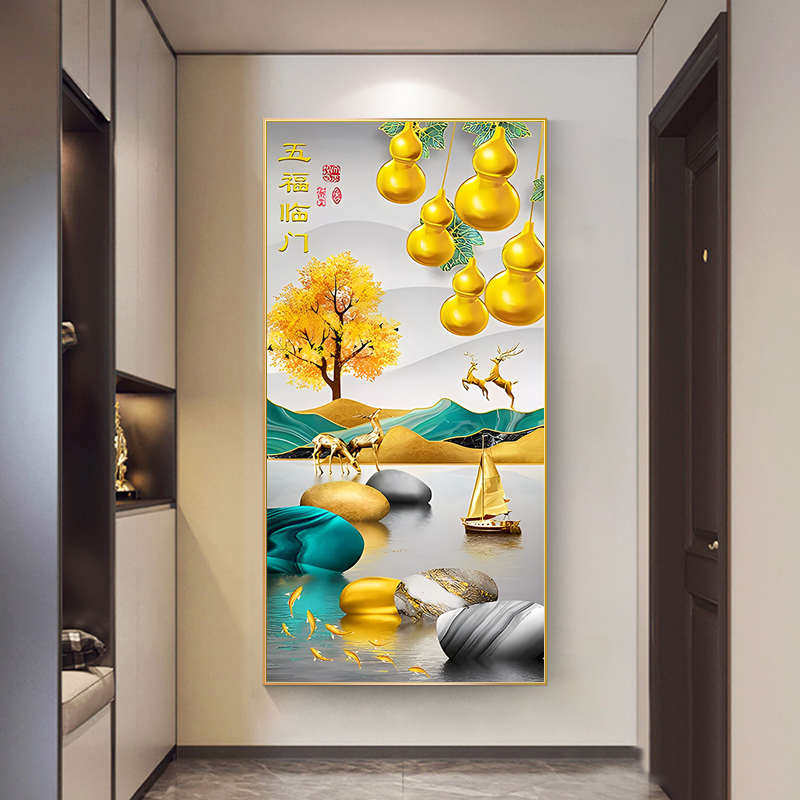 5d钻石画满钻新款五福临门点砖十字绣2025客厅玄关走廊麋鹿钻石绣