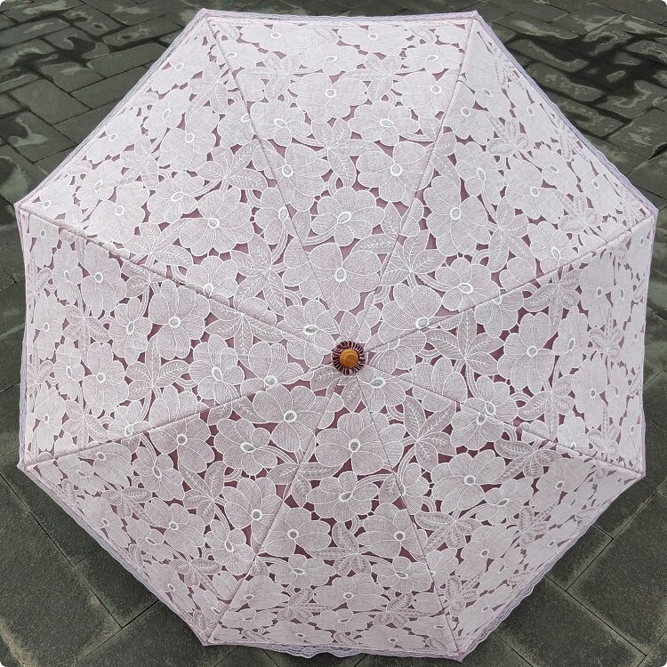 二折叠黑胶粉红色蕾丝防紫外线防晒遮阳太阳伞晴雨伞少女公主洋伞