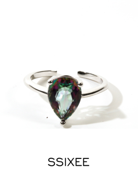 水滴七彩水晶镶嵌高级感单层戒指