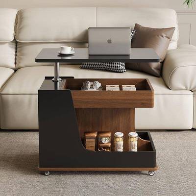 可移动边几茶几小户型客厅阳台小推车岩板多功能升降实木边柜