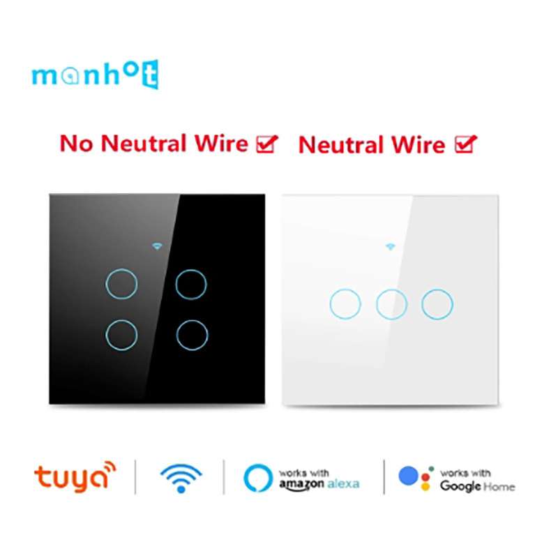 Tuya Wifi EU智能灯开关1/23/4扇墙触摸面板中性线/无中性线开关