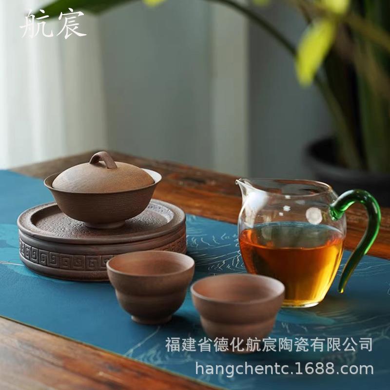 一人饮粗陶一壶两杯茶具套装家用小套装功夫陶瓷酒店办公室茶具