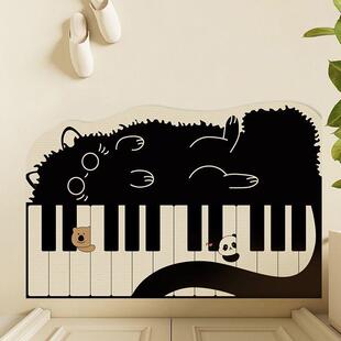 猫咪钢琴水晶绒地垫浴室门口吸水防滑脚垫家用入户门地垫可