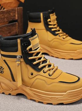 【JAKE fCAVOoS】马丁靴秋季高帮英伦风工装靴户外运动休闲厚底黄