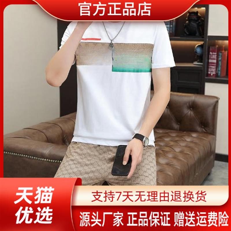 青云衣阁专柜品质新款夏季男潮流休闲套装透气短袖五分裤套装骑行