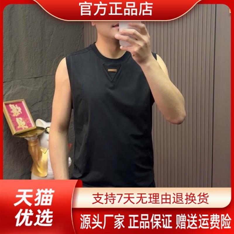 CAIJ轻奢男装专柜品质夏季新款男士无袖T恤刺绣圆领坎肩薄背心