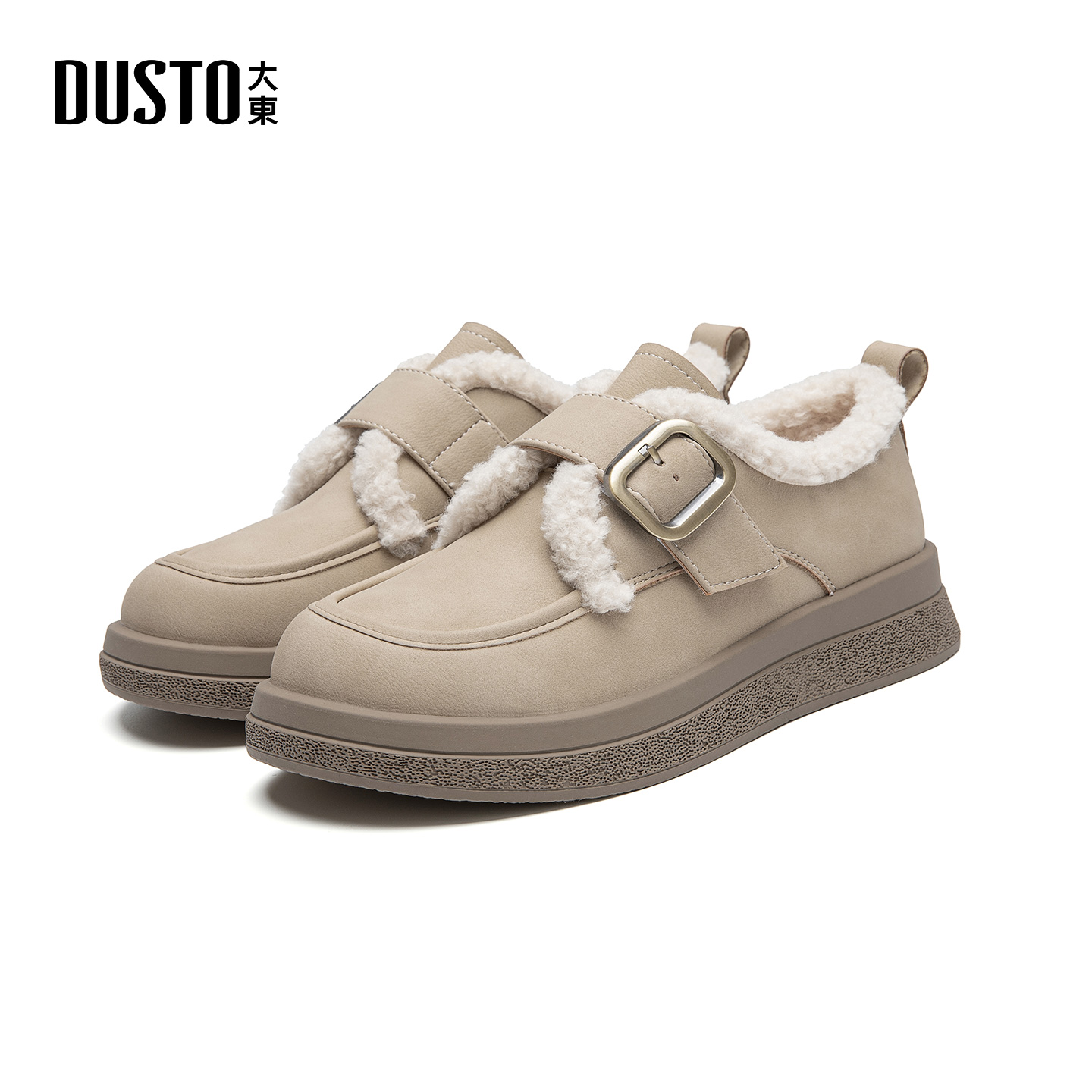 大东官方加绒雪地靴女款冬季2025新款软底保暖毛毛鞋皮面防滑棉鞋