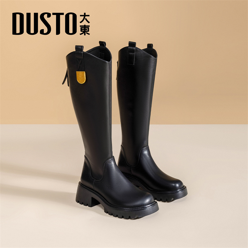 大东官方高筒骑士靴女2025新款秋冬爆款黑色长靴v口巨好看长筒靴