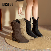 大东官方粗跟堆堆靴女2026新款 美拉德靴子巨好看短靴复古西部靴女