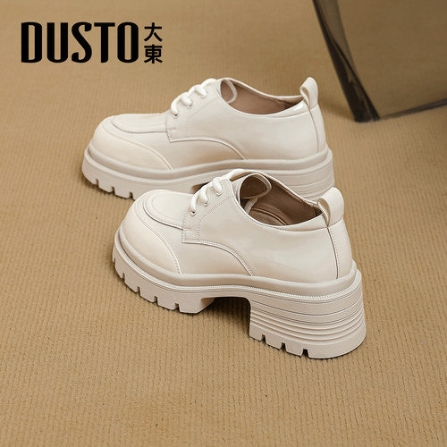 大东官方白色小皮鞋女2025新款秋冬软底不累脚女鞋法式厚底乐福鞋