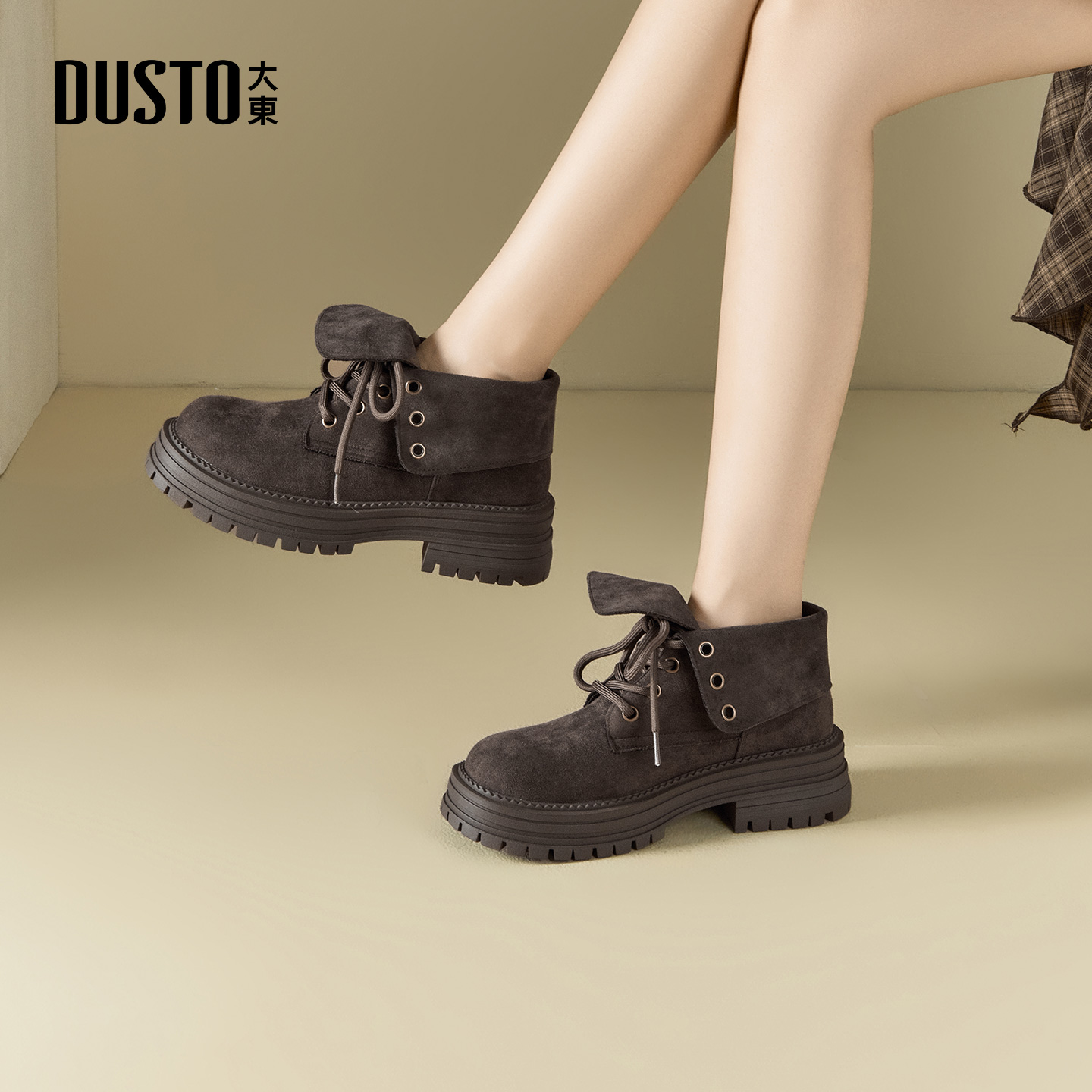 大东官方厚底马丁靴女款2025新款秋冬爆款女靴两穿短靴复古工装靴