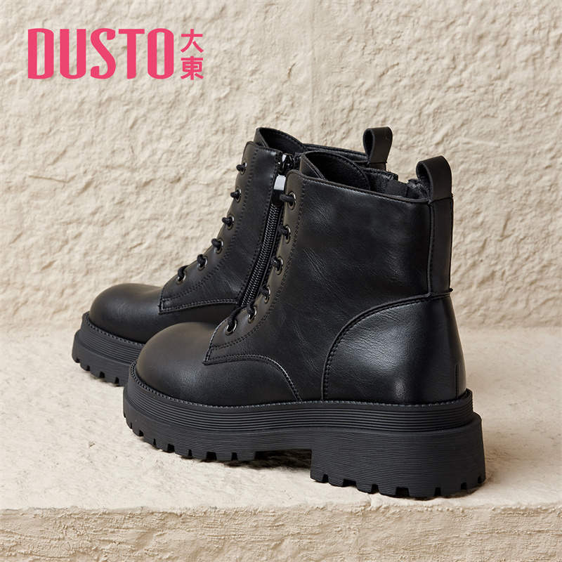 大东官方厚底马丁靴女款2025新款冬季女靴加绒靴子黑色英伦风短靴