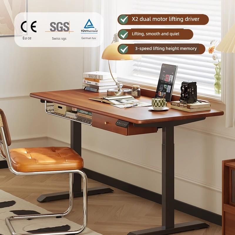 实木电动升降书桌中古家用电脑办公工作台双电机智能儿童学习书桌