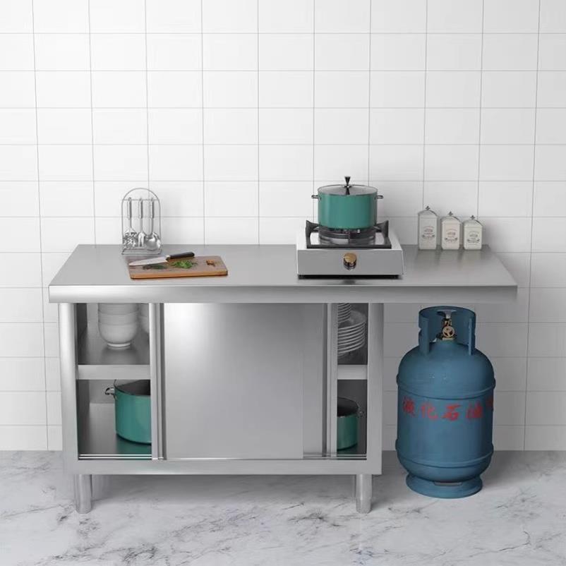 不锈钢拉门工作台打荷台操作台厨房家用酒店橱柜煤气灶置物柜