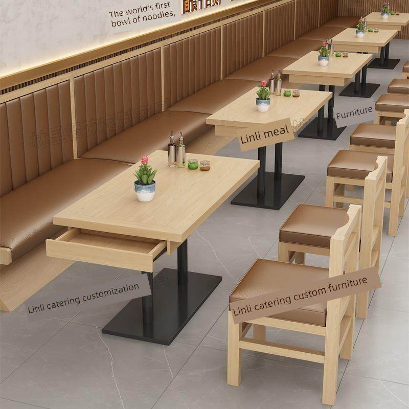 定制米村拌饭商用桌椅小吃店快餐店餐厅面馆餐桌椅靠墙卡座组合