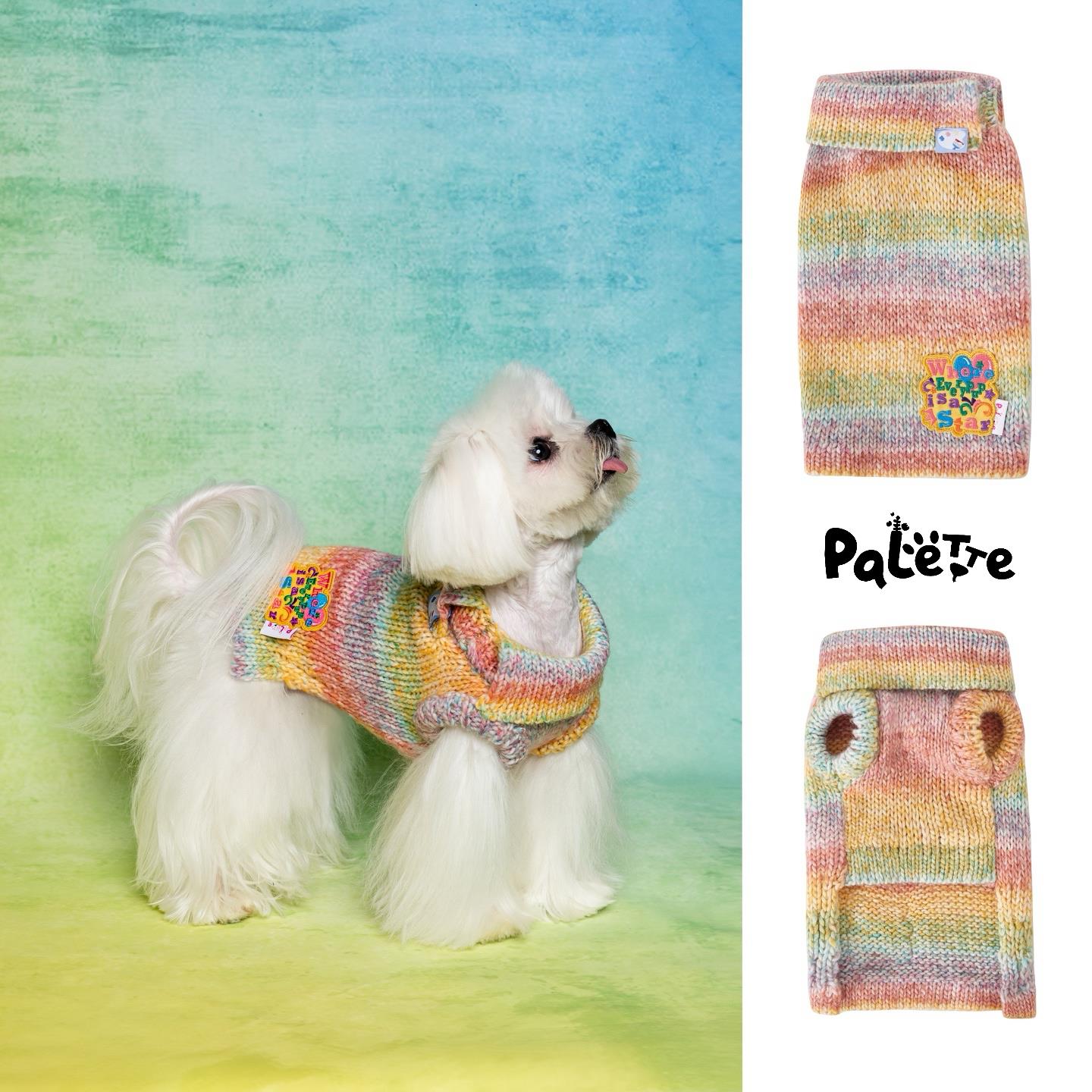 PalettePet秋冬宠物服装猫咪狗狗网红彩虹刺绣贴布翻领无袖毛衣